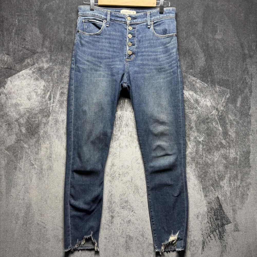 Abercrombie & Fitch Jeans Womens 6R Blue High Rise Skinny Button Fly Distressed